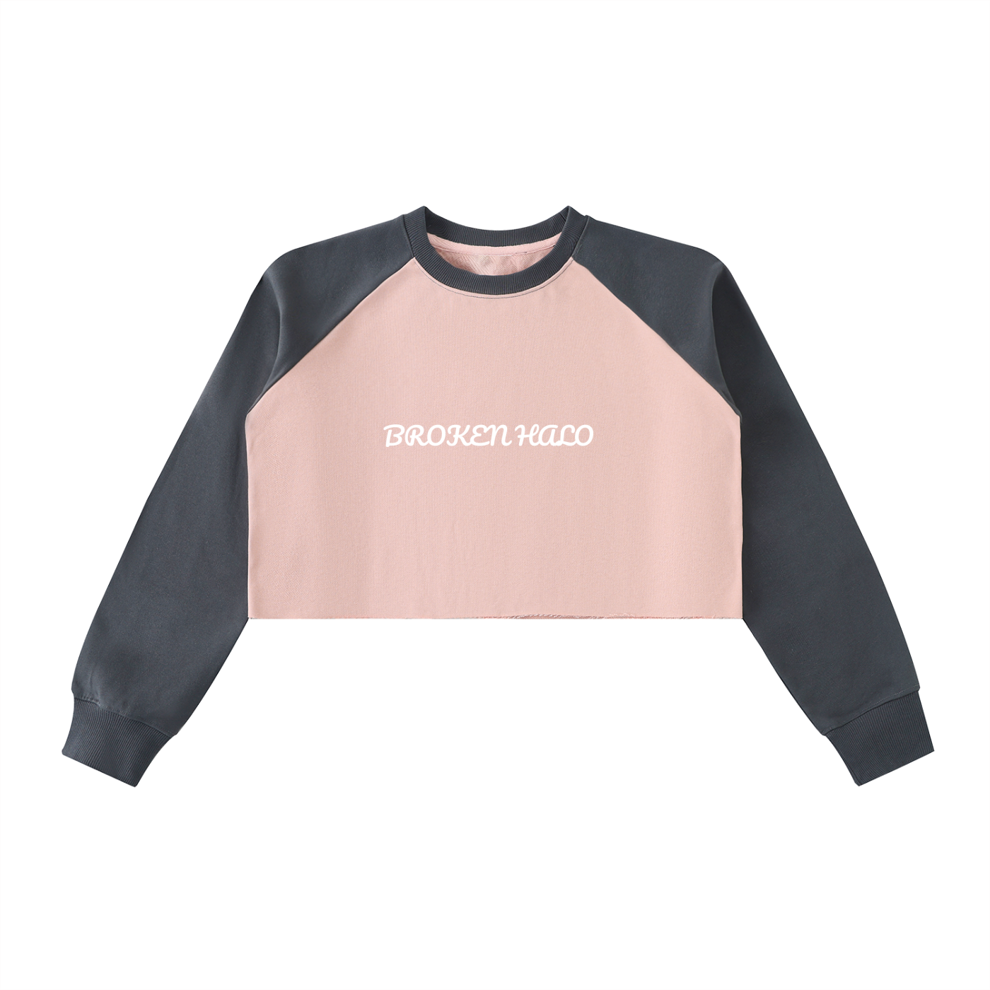 Broken halo Raw-Hem Color-Block Raglan Crop Sweatshirt