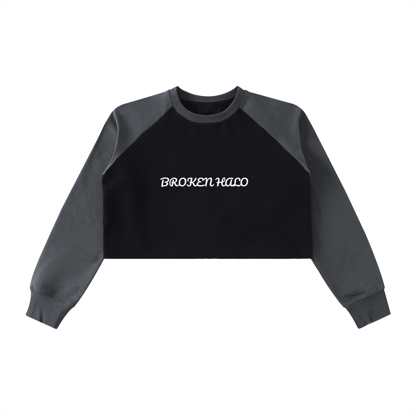 Broken halo Raw-Hem Color-Block Raglan Crop Sweatshirt