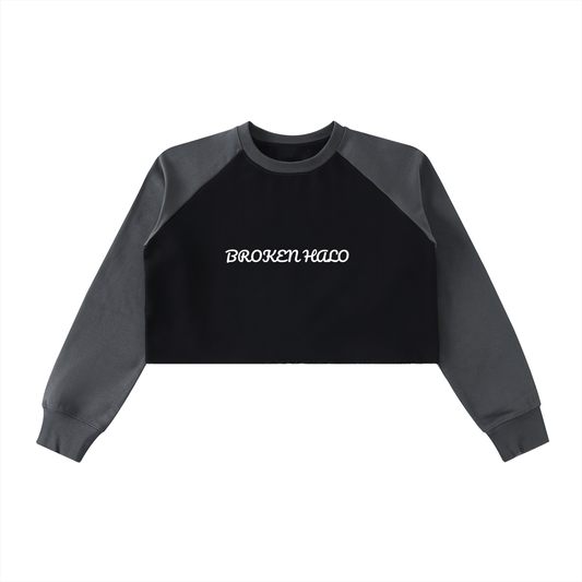 Broken halo Raw-Hem Color-Block Raglan Crop Sweatshirt