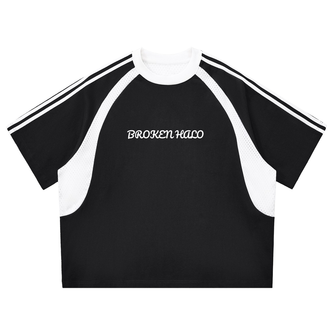 Broken halo Contrast Stripes Panel Mesh T-shirt