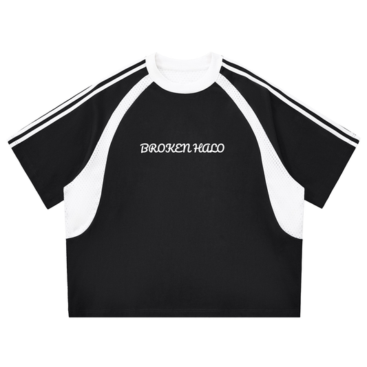 Broken halo Contrast Stripes Panel Mesh T-shirt