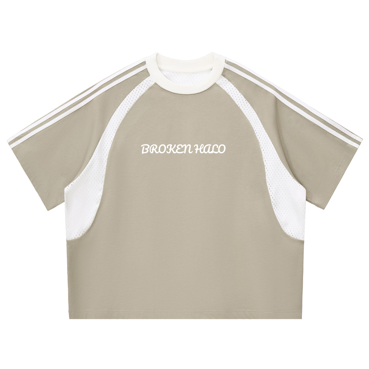 Broken halo Contrast Stripes Panel Mesh T-shirt