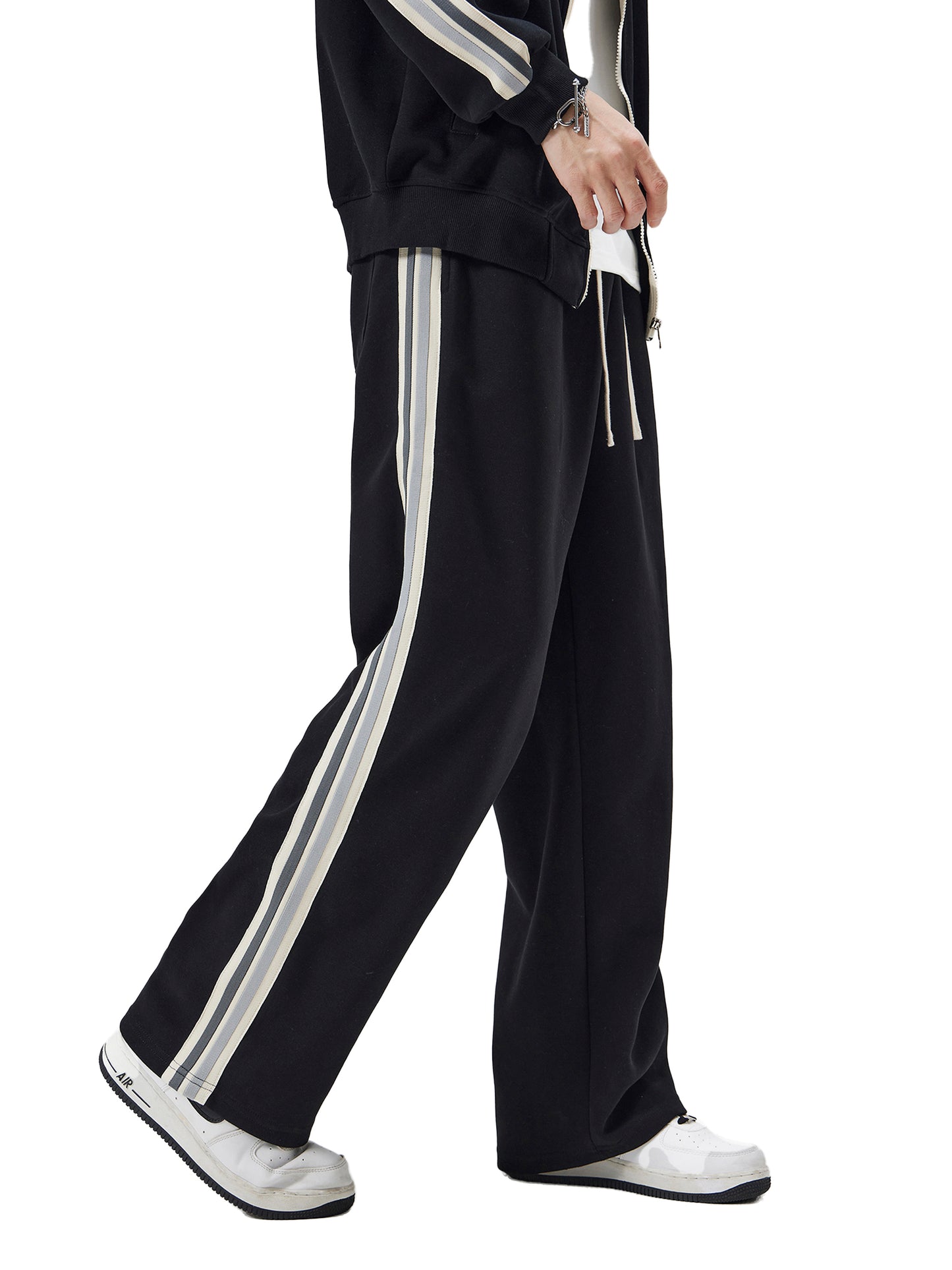 Broken halo Contrast Side-Stripe Straight-Leg  Pants