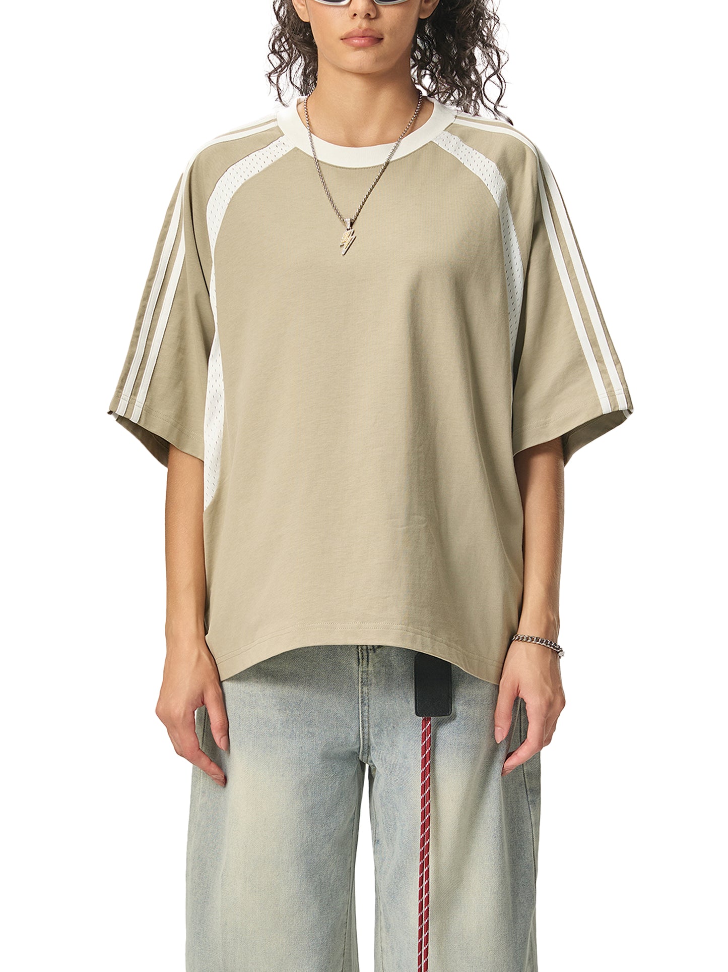 Broken halo Contrast Stripes Panel Mesh T-shirt