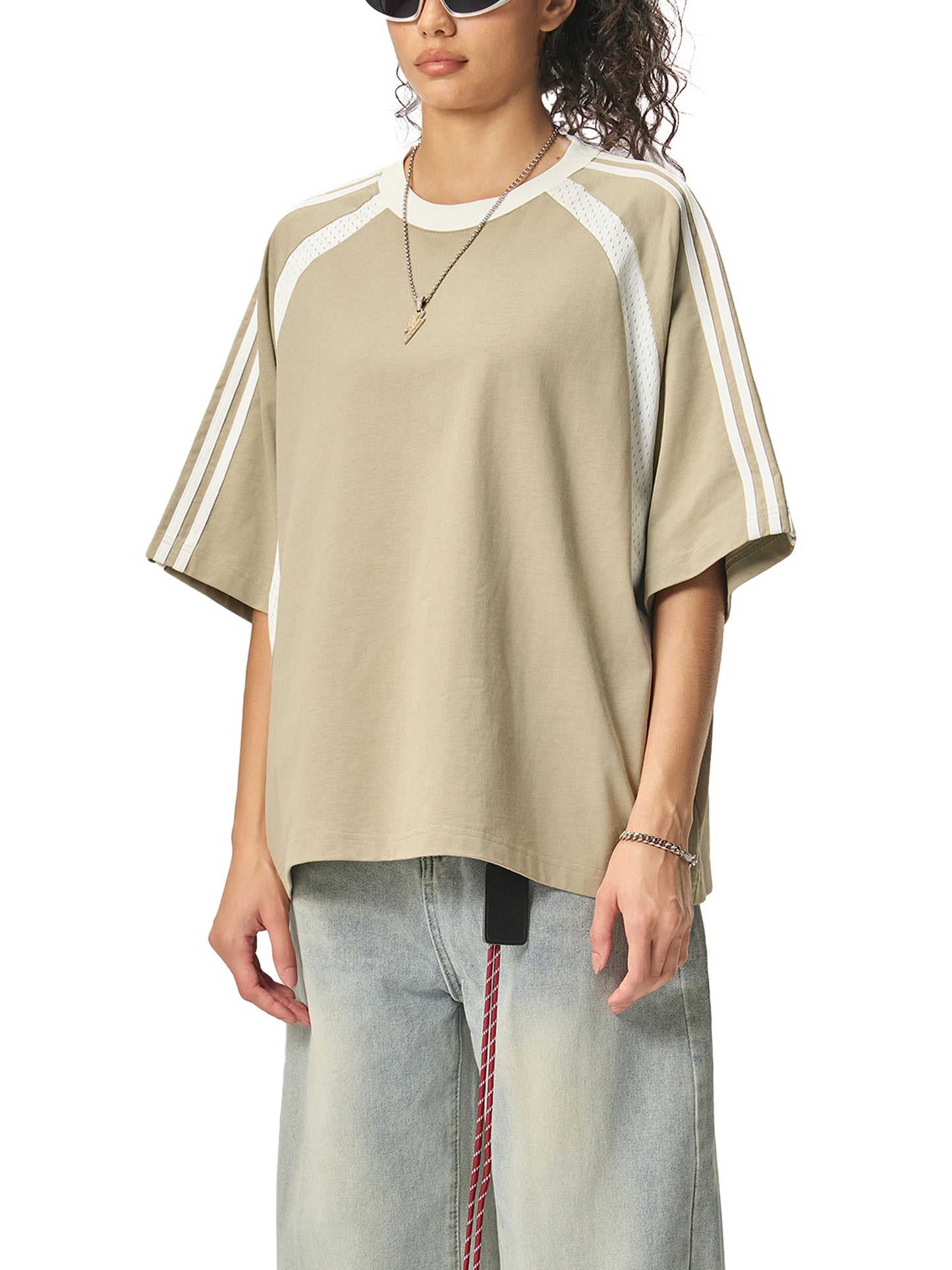 Broken halo Contrast Stripes Panel Mesh T-shirt