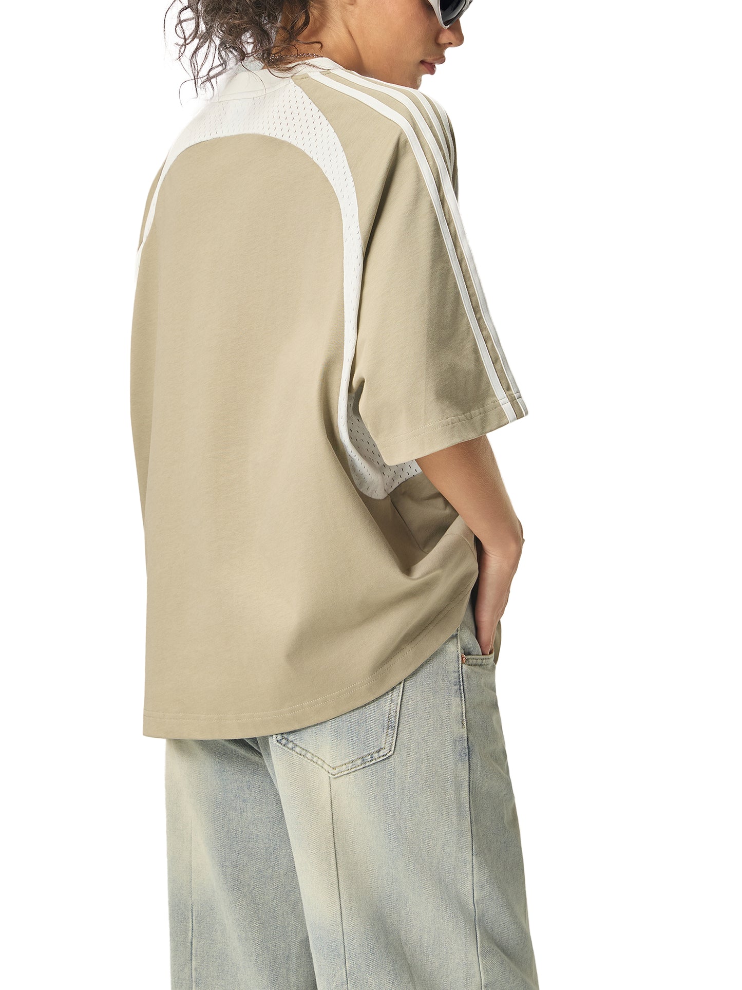 Broken halo Contrast Stripes Panel Mesh T-shirt