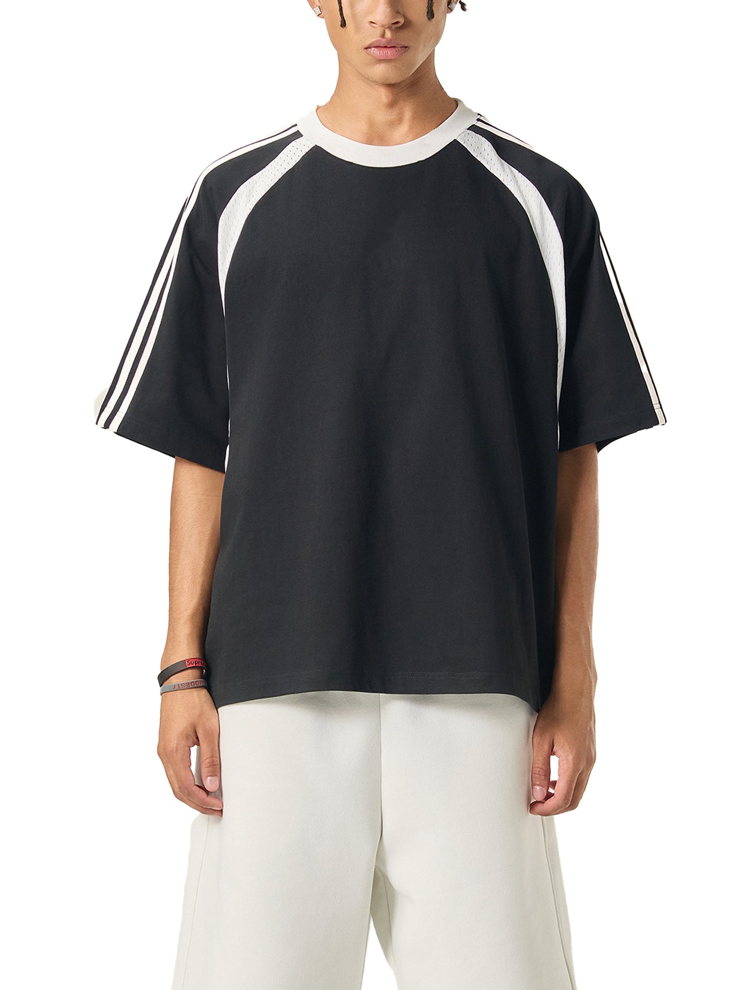 Broken halo Contrast Stripes Panel Mesh T-shirt